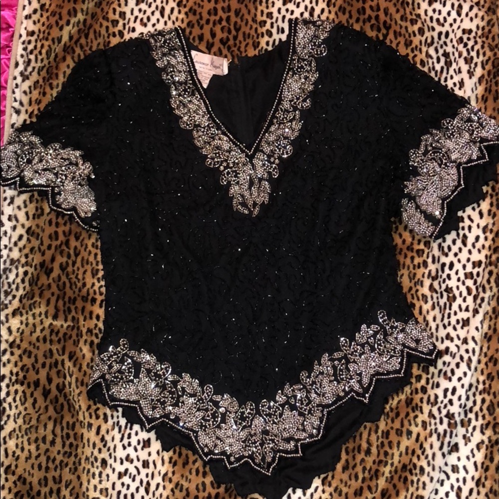 Laurence Kazar New York XL beaded blouse black